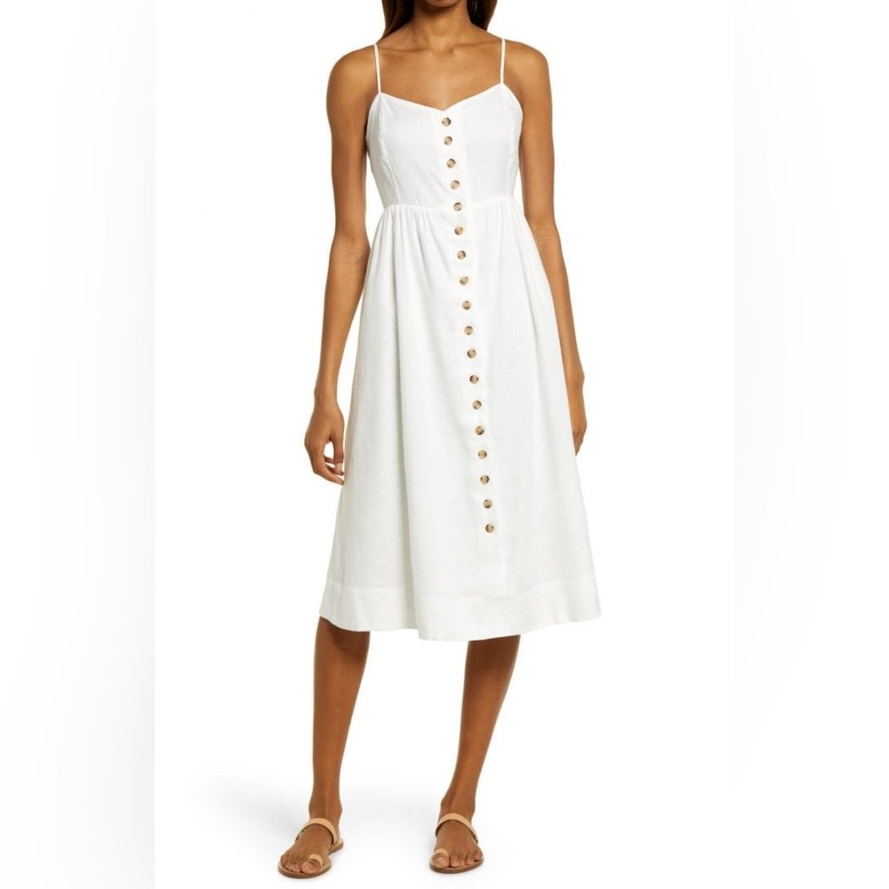 MADEWELL Button Front Linen Blend Midi Dress (size 2)